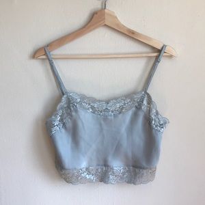 Brandy Melville silky satin lace crop top blue